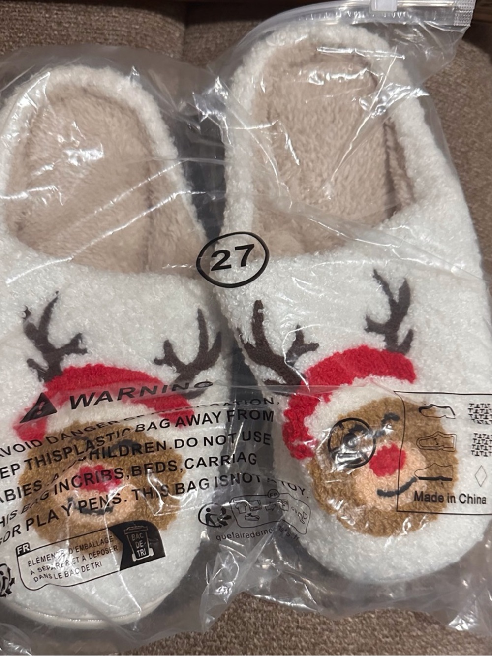 Cozy White Reindeer Holiday Slippers for Women